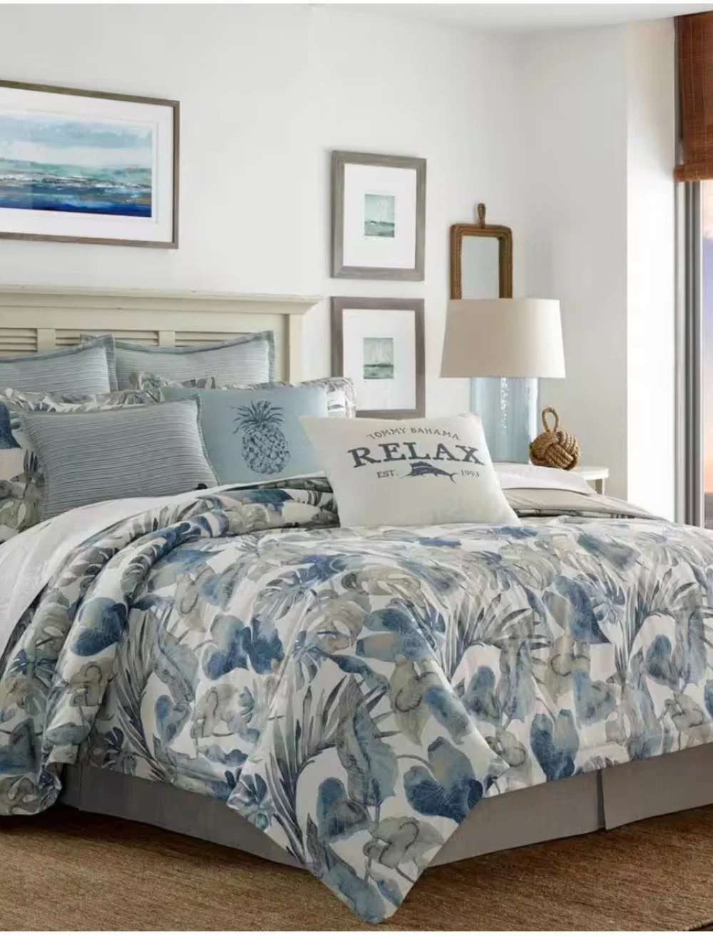Raw Coast 4-Piece Medium Blue Botanical Cotton Queen Comforter Set NWT